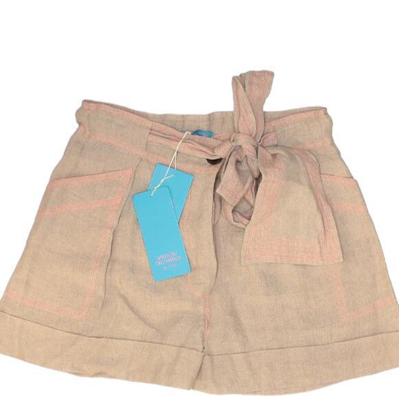 NEW MATTHEW WILLIAMSON Shorts 29" Waist Size 8 Resort Cotton Tie Belt High Rise - Picture 1 of 6